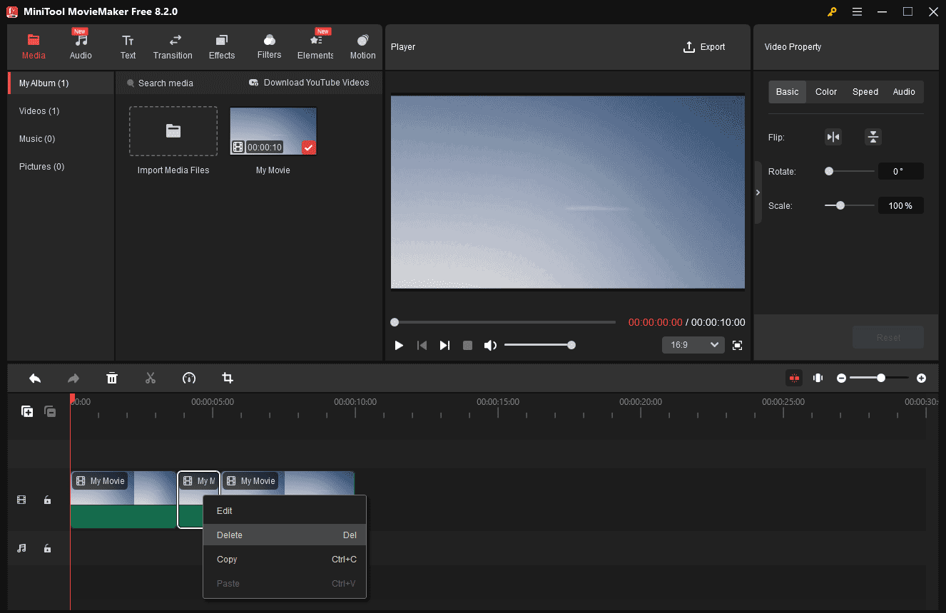 MiniTool MovieMakerで不要部分を削除