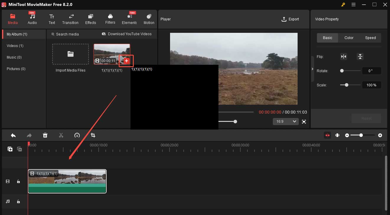 Click Import Media Files to import your video and click the + icon to add it to the timeline