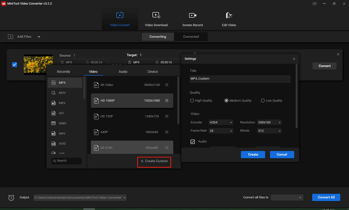 Créer un format personnalisé dans MiniTool Video Converter