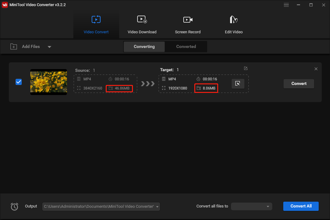 Vérifiez la taille de la vidéo dans MiniTool Video Converter