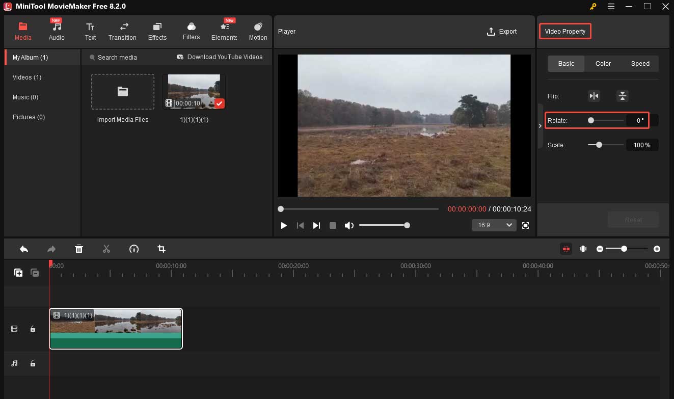 Drag the Rotate slider
