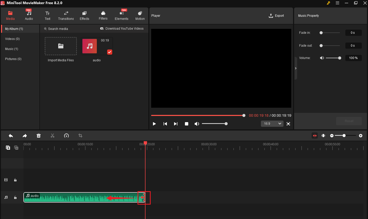 Trim the audio in MiniTool MovieMaker