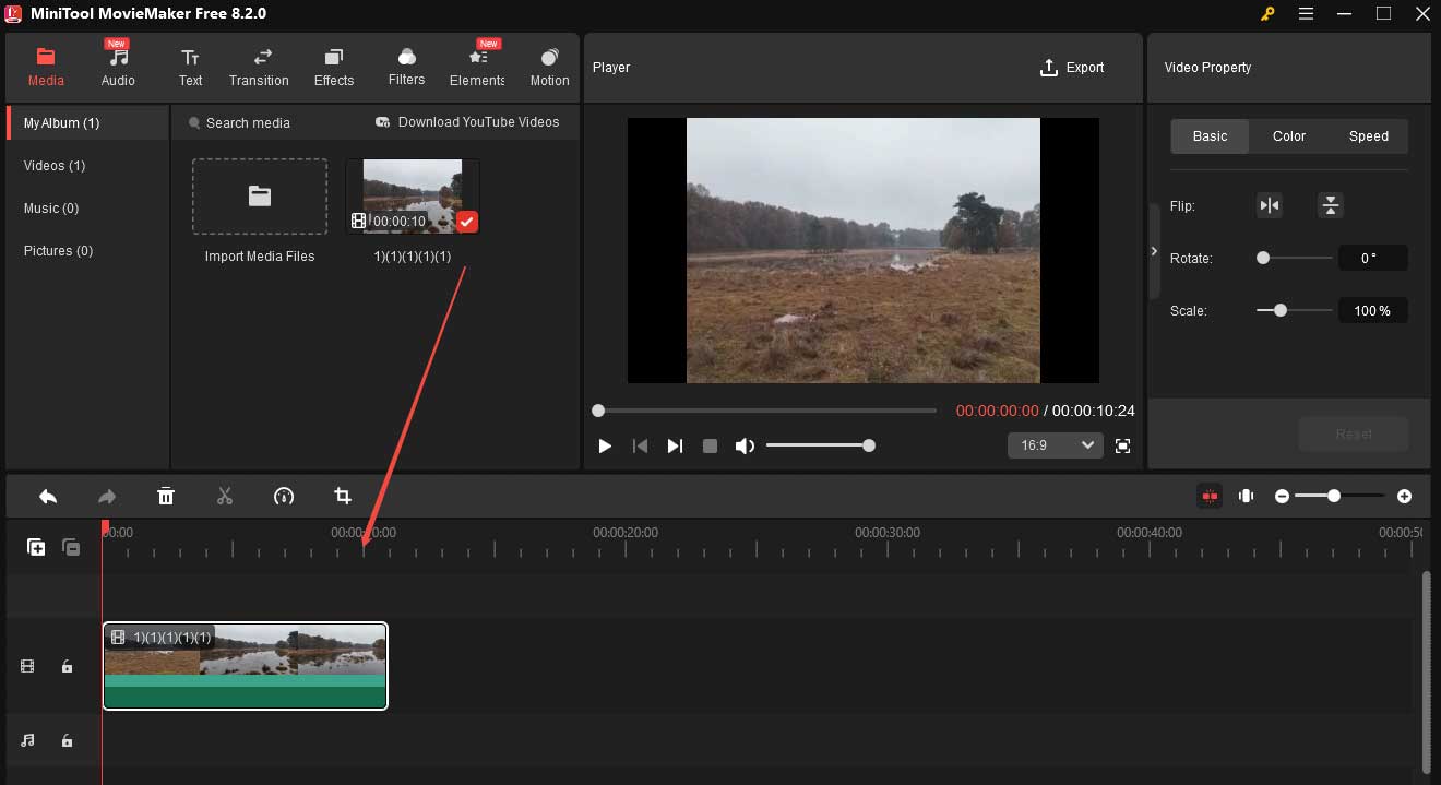 Clique no ícone + no vídeo para adicioná-lo à linha do tempo