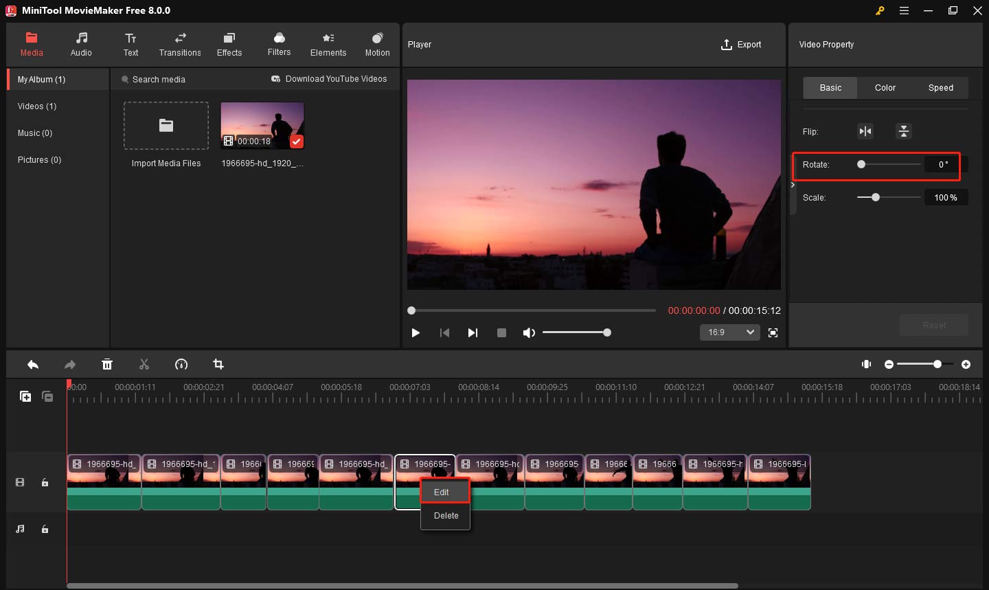 Girar fotograma de vídeo en MiniTool MovieMaker