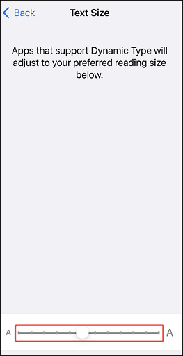 Drag to slider to the left or the right to make the font smaller or bigger
