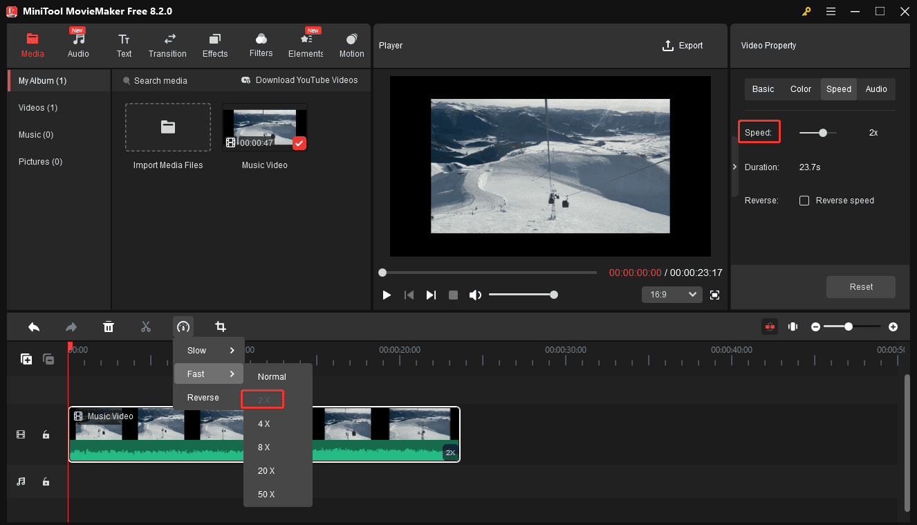 Click the 2X option in MiniTool MovieMaker