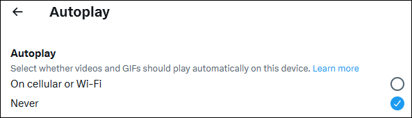 Choose New to disable Twitter autoplay