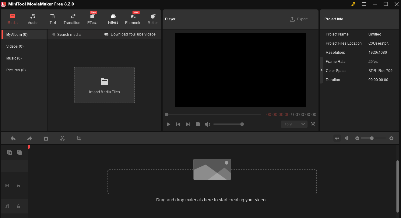 The interface of MiniTool MovieMaker