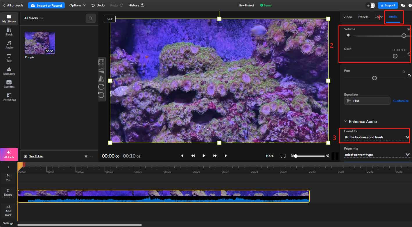 Increase the volume of the video in Flixier