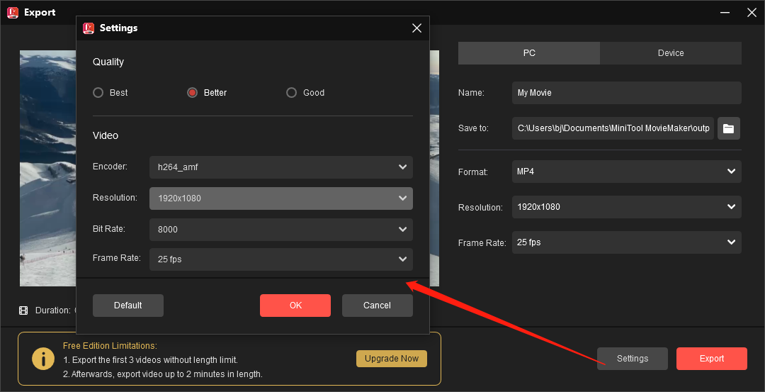 Exportar un vídeo en MiniTool MovieMaker