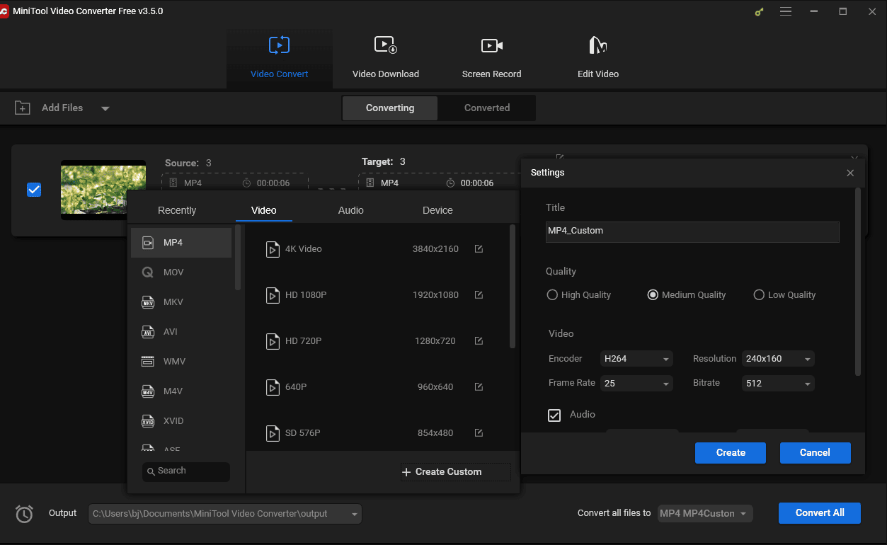 Crear un formato personalizado en MiniTool Video Converter