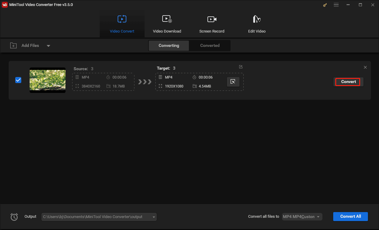 Haga clic en Convertir para iniciar la tarea de compresión en MiniTool Video Converter