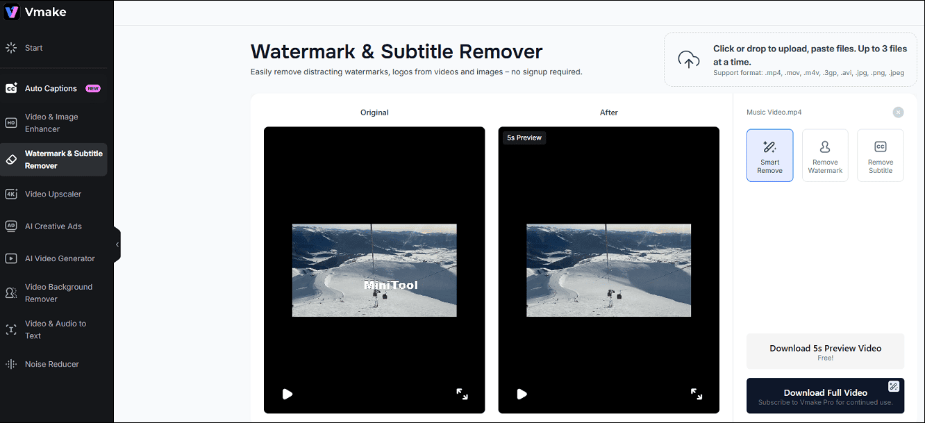 The interface of Vmake Video Watermark Remover