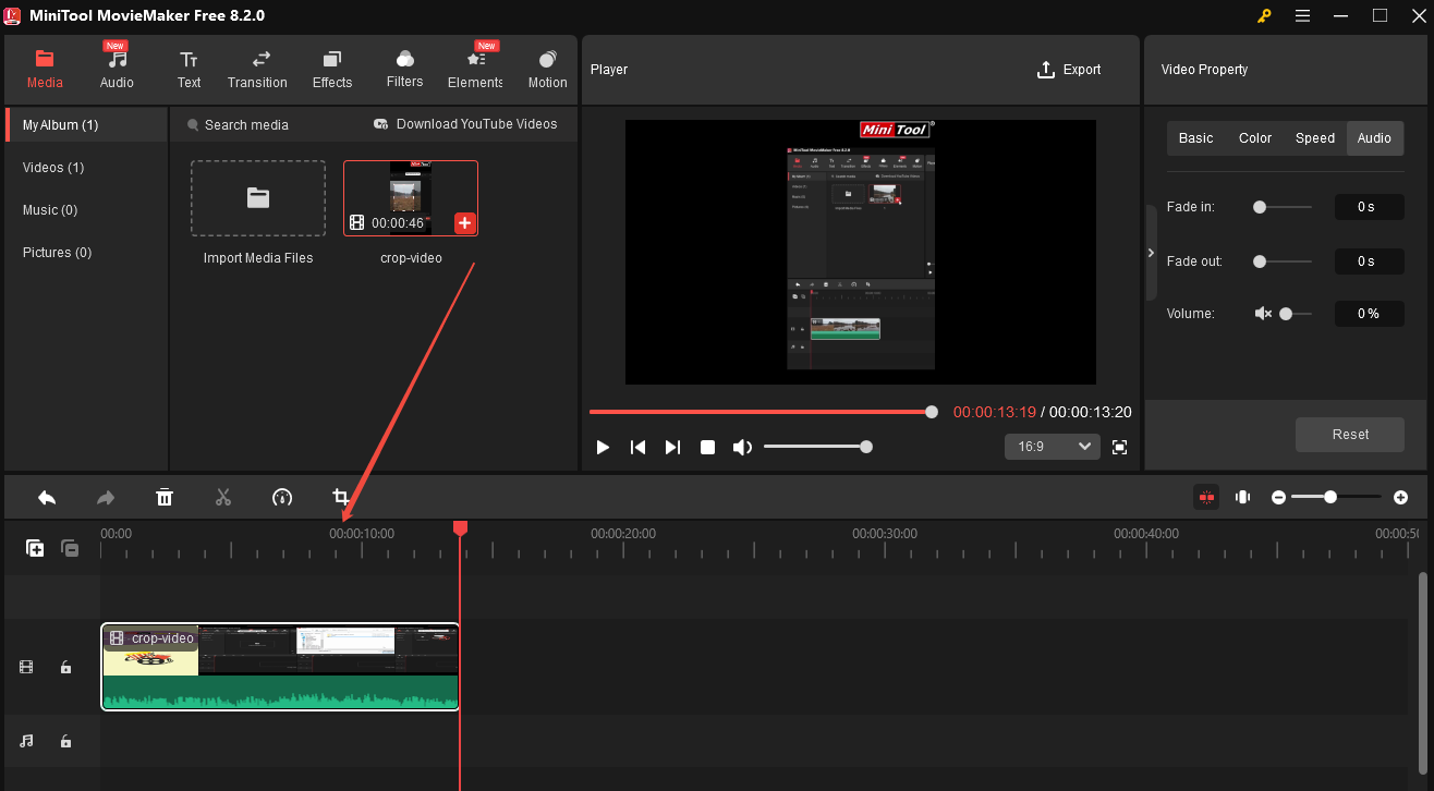 Click Import Media Files to import the QuickTime video and click the + icon to add it to the timeline.
