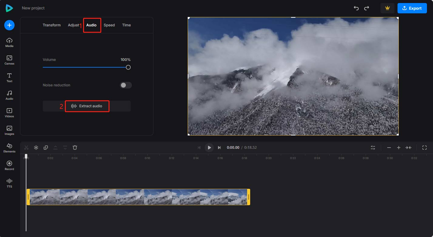 Extract audio from the AVI video to remove audio in Clideo