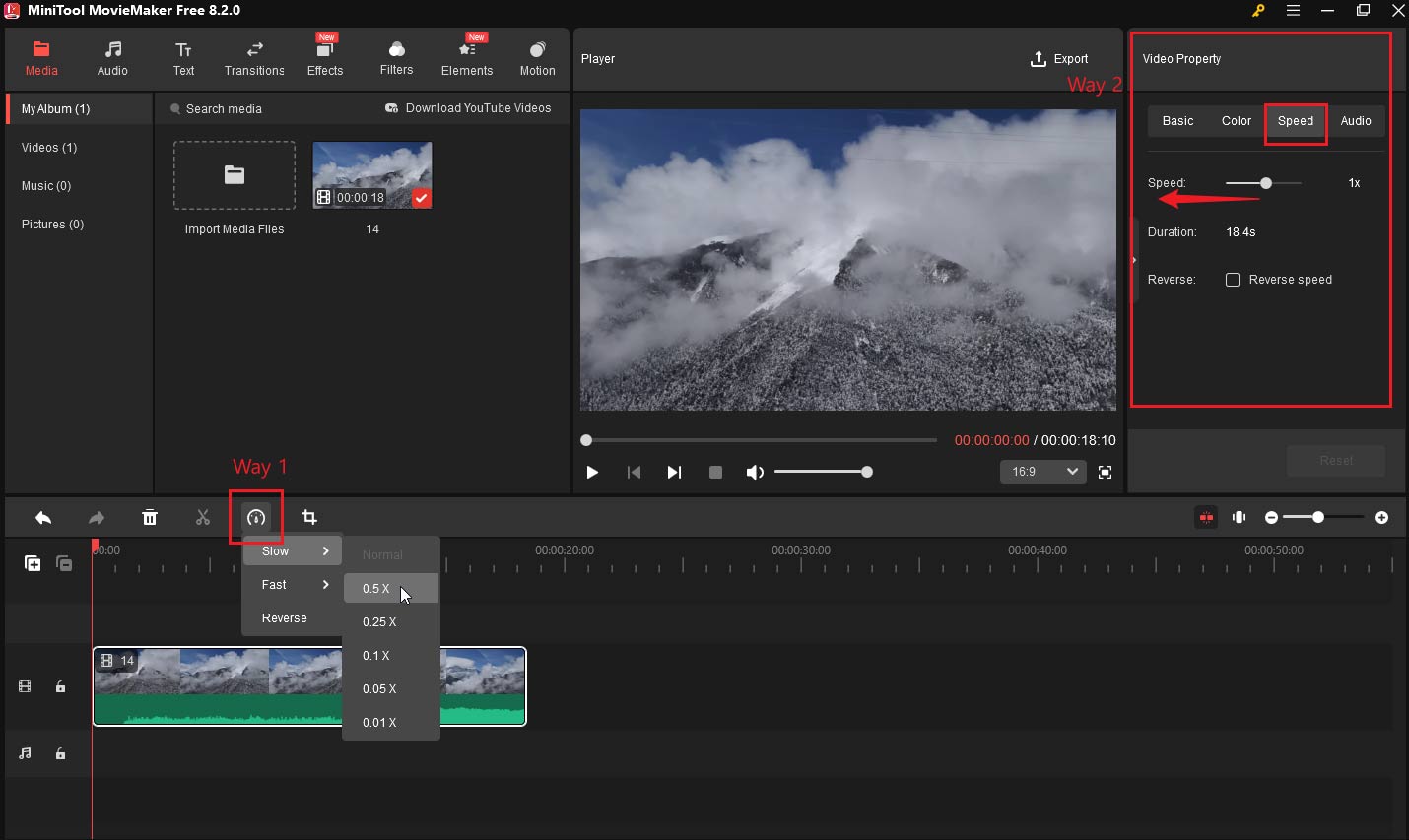 Slow down the MP4 video in MiniTool MovieMaker