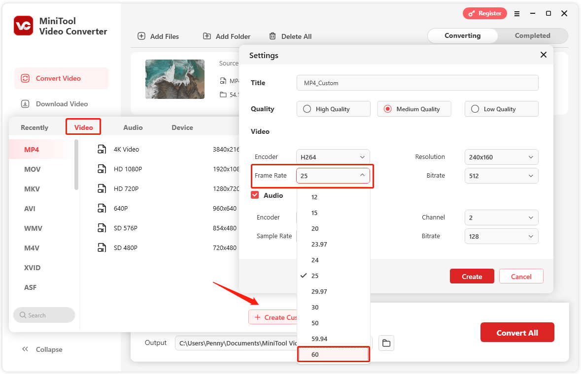 Erstellen eines benutzerdefinierten Formats mit MiniTool Video Converter
