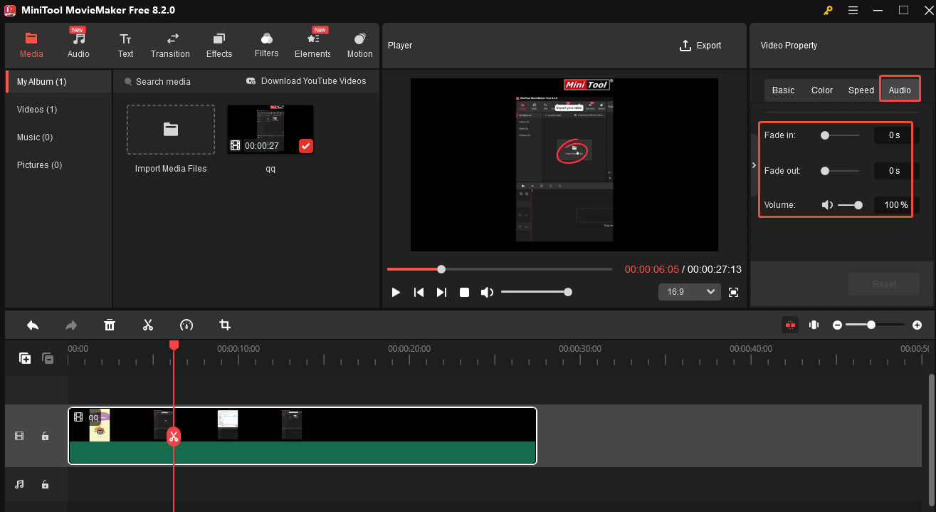 Editar áudio no vídeo original no MiniTool MovieMaker