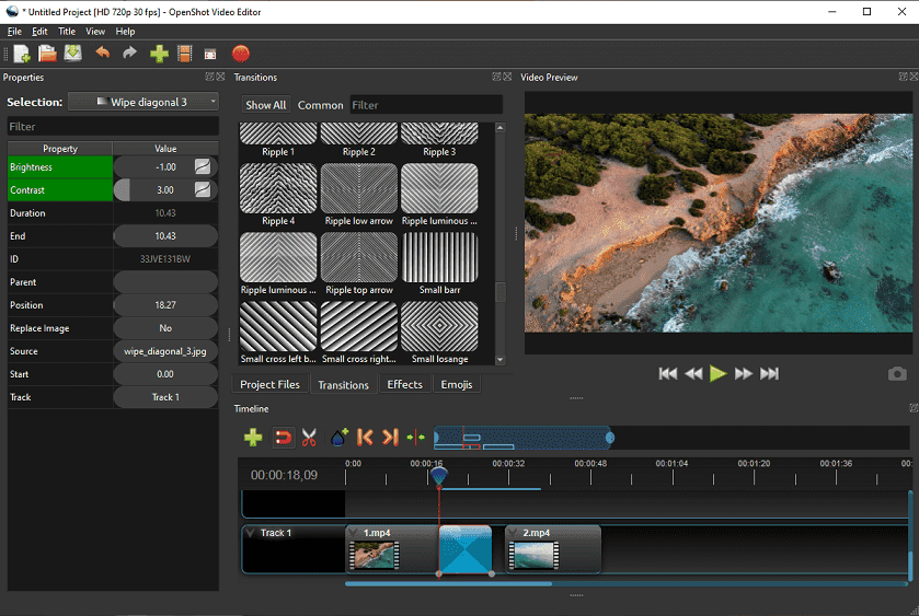 Editar transição no OpenShot