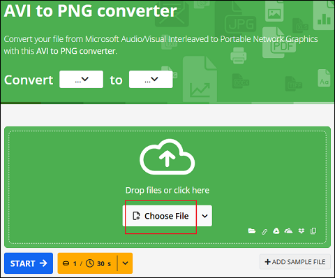 Click on the Choose File button to import the AVI file to online-convert.com
