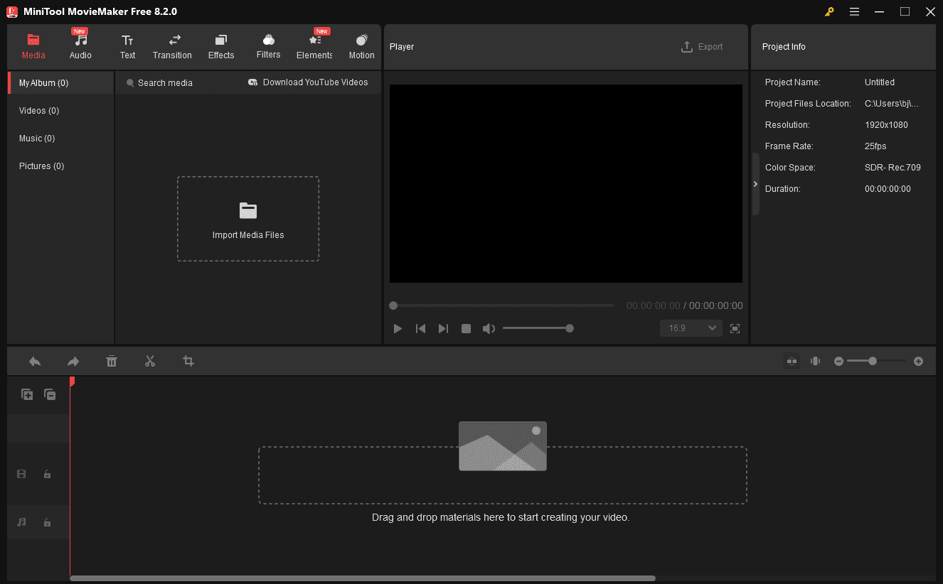 The interface of MiniTool MovieMaker
