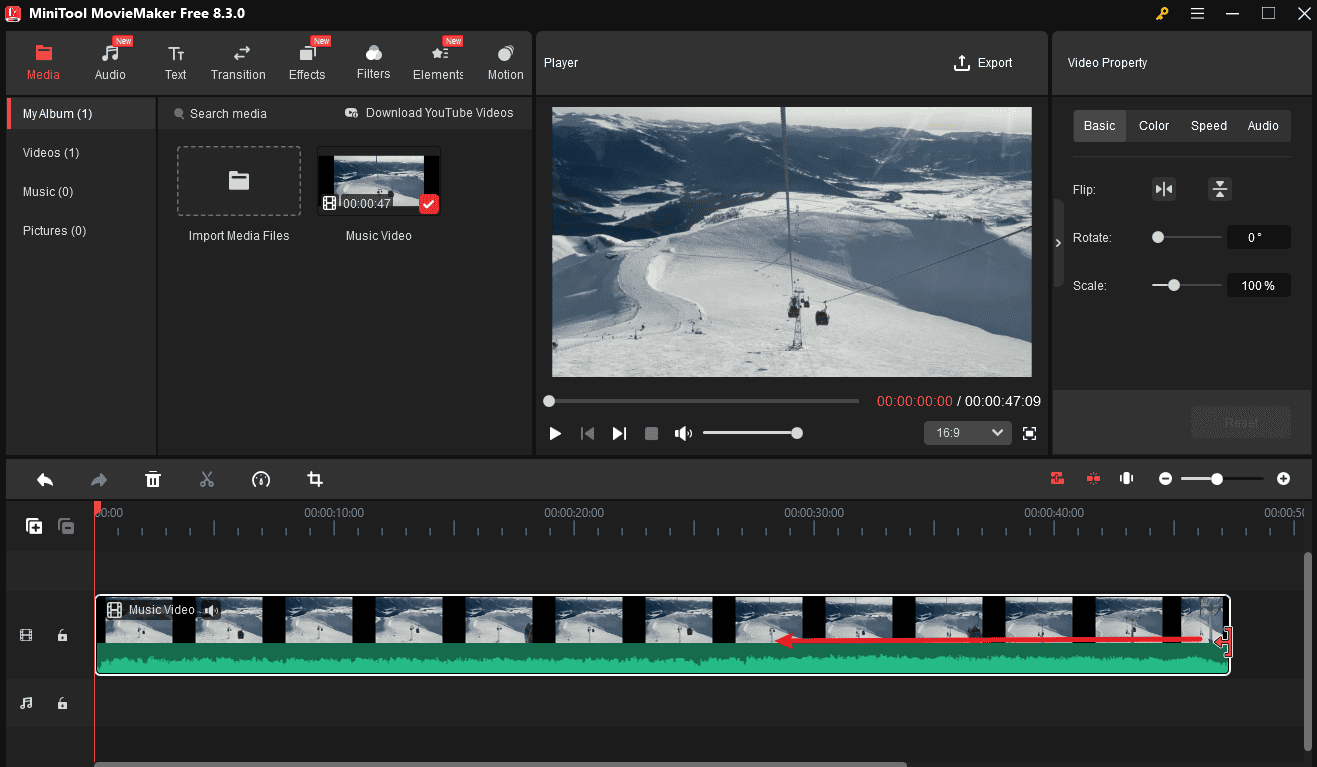 Drag the Trim icon to trim the video in MiniTool MovieMaker