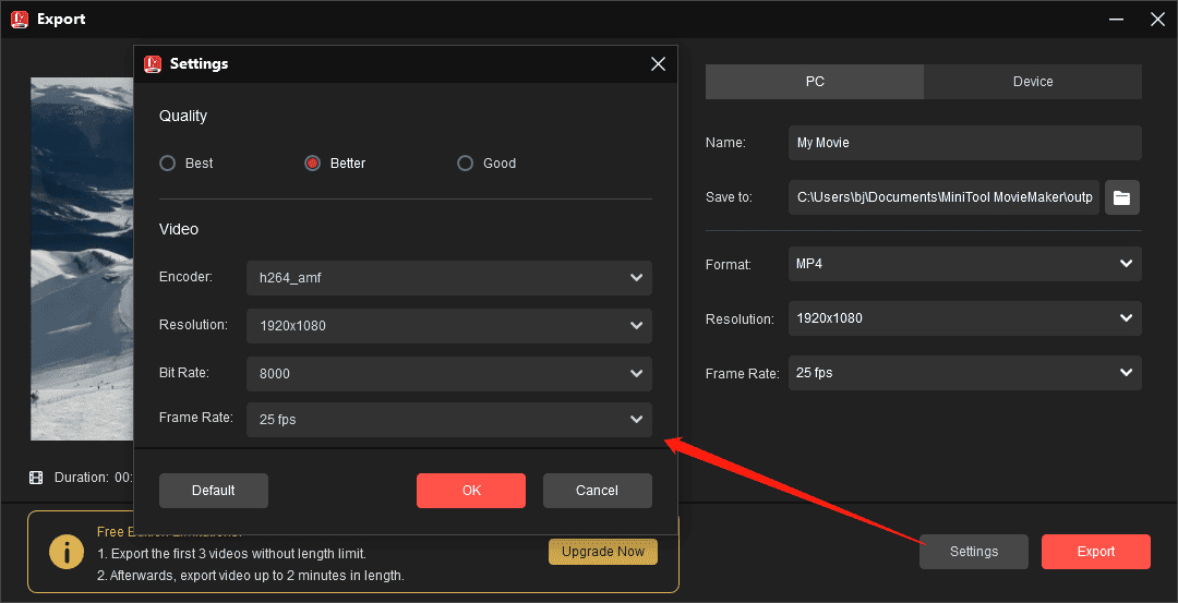 Export the video from MiniTool MovieMaker