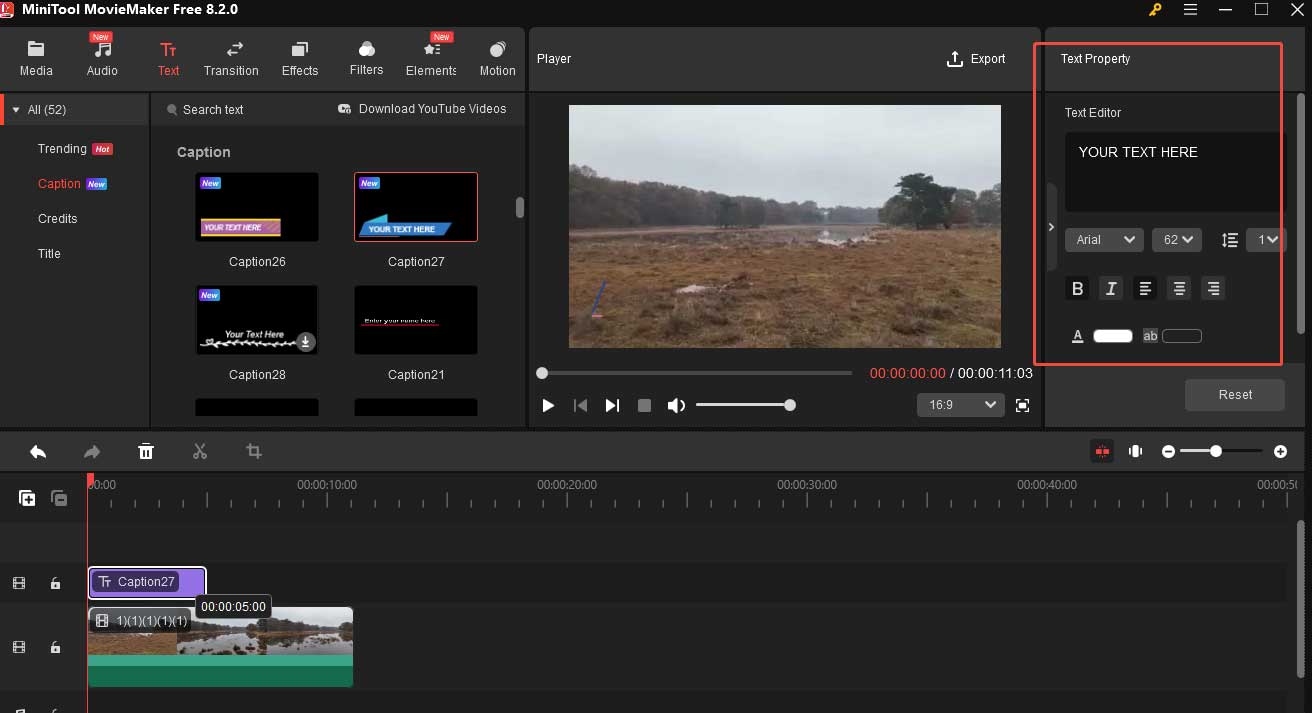 MiniTool MovieMakerでテキストのフォーマットを設定する