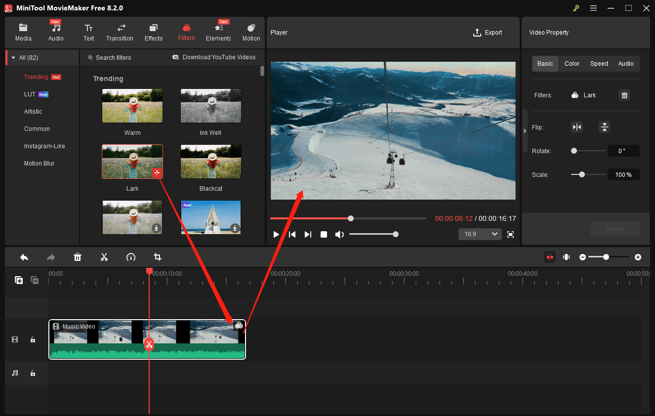 Cubra o vídeo com um filtro no MiniTool MovieMaker