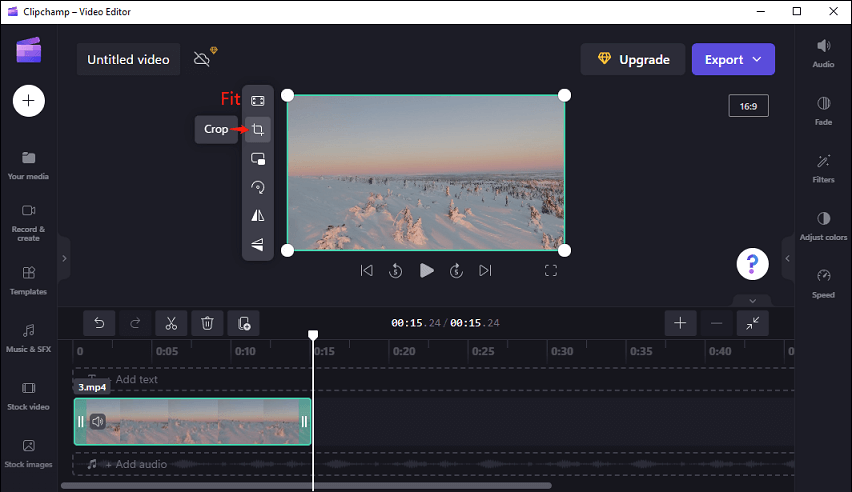 Clique na opção Cortar no Clipchamp
