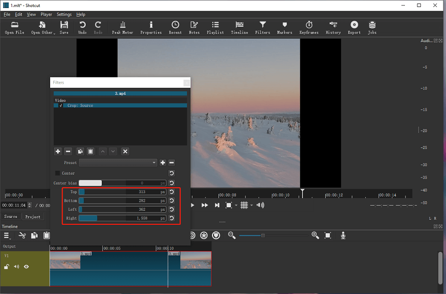 Cortar vídeo ajustando pixéis no Shotcut