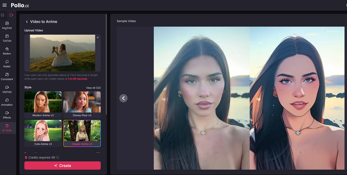 Convert a video to an anime with Pollo.ai