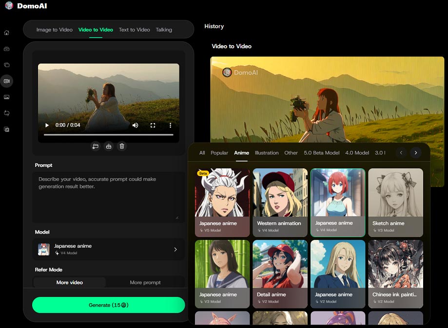 Choose an anime style in DomoAI