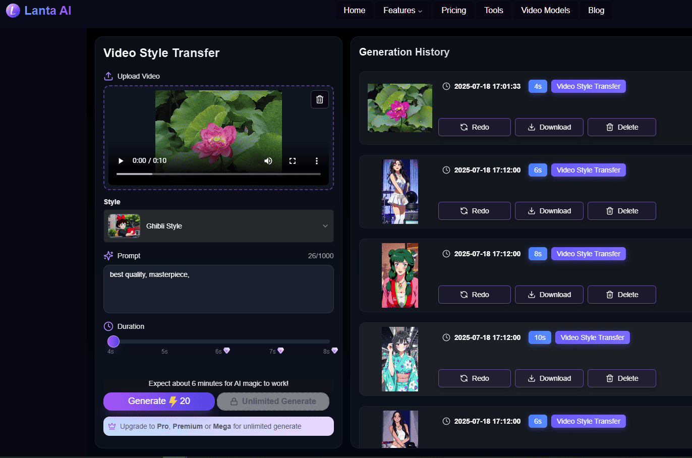 Convert video to Ghibli style using Lanta AI