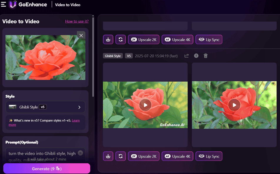 Convert video to Ghibli style using GoEnhance AI