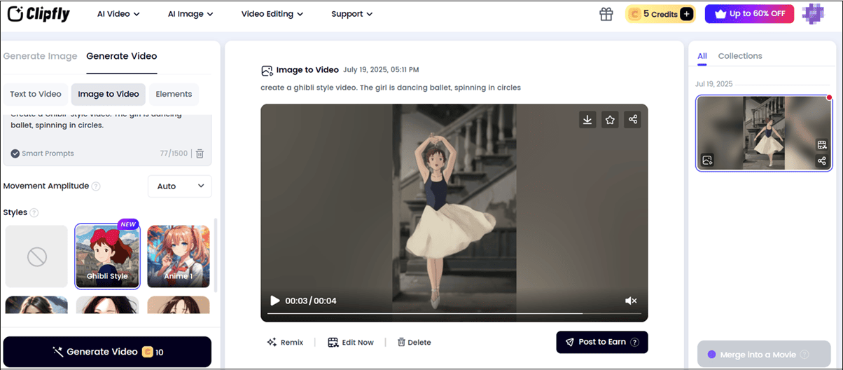 Convert video to Ghibli style using Clipfly