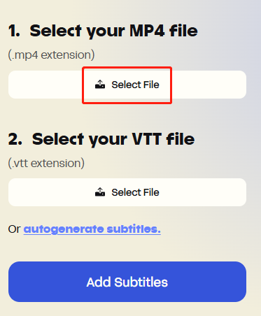 Click the upper Select Files button in Happy Scribe to add your MP4 video