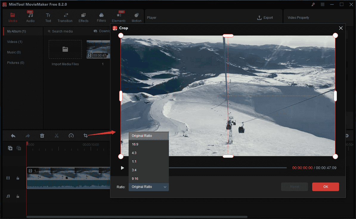 Crop the FLV video using MiniTool MovieMaker
