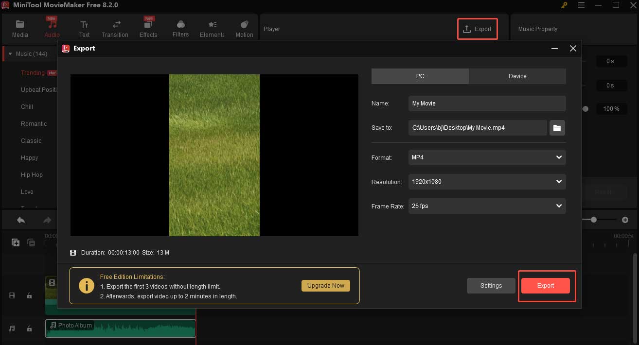 The interface of Clipchamp