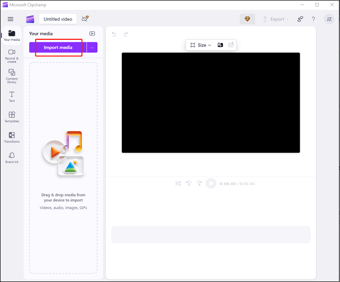Click on Import media to import the F4V video to Clipchamp