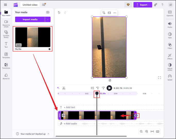 Trim and split the F4V video in Clipchamp