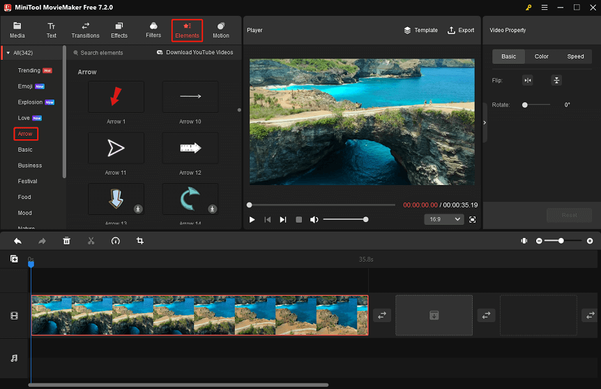 Animierte Pfeile in MiniTool MovieMaker finden