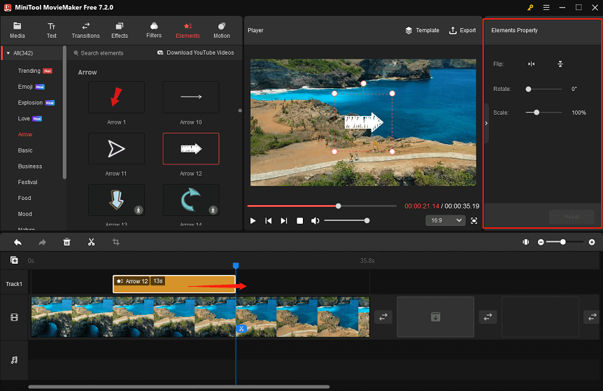 Bearbeiten Sie den Pfeil in MiniTool MovieMaker