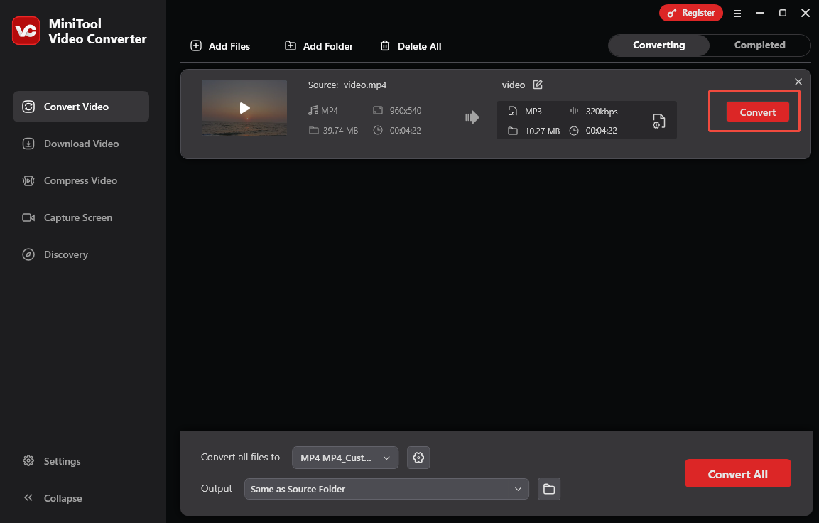 Click the Convert icon to begin the process