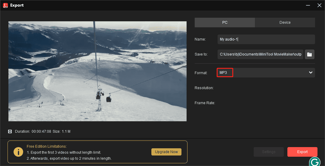 Extract audio from WebM using MiniTool MovieMaker