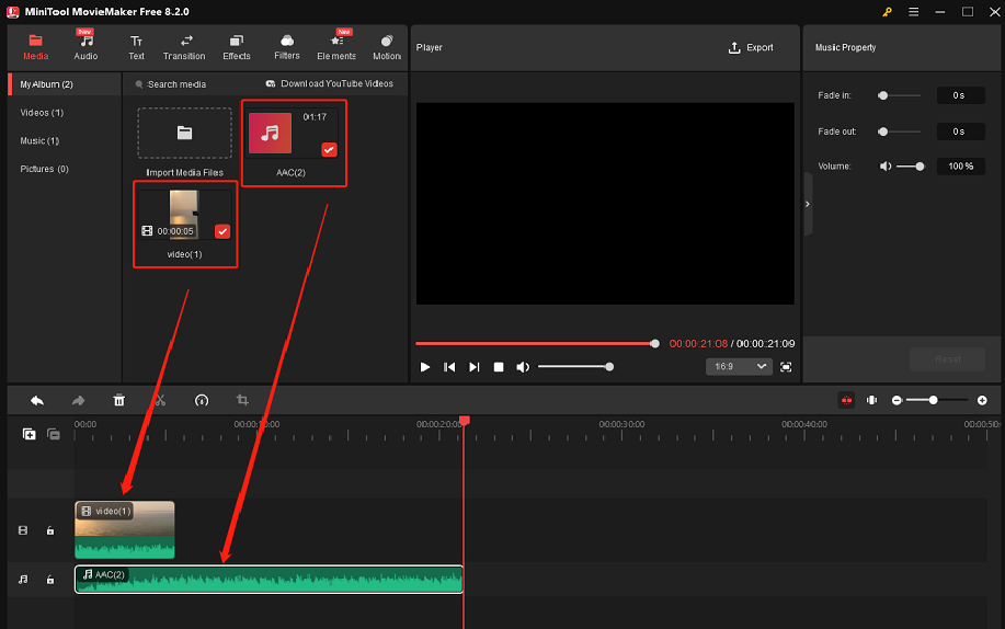 Drag and drop the video and audio to the timeline