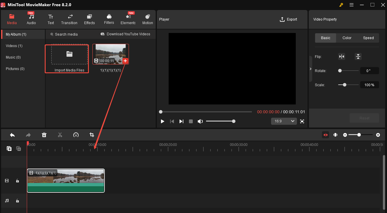 Click Import Media Files to load your Teams recording, and click the + icon to add it to the timeline