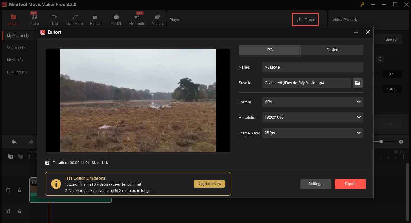Click the red Export button to export your cropped video