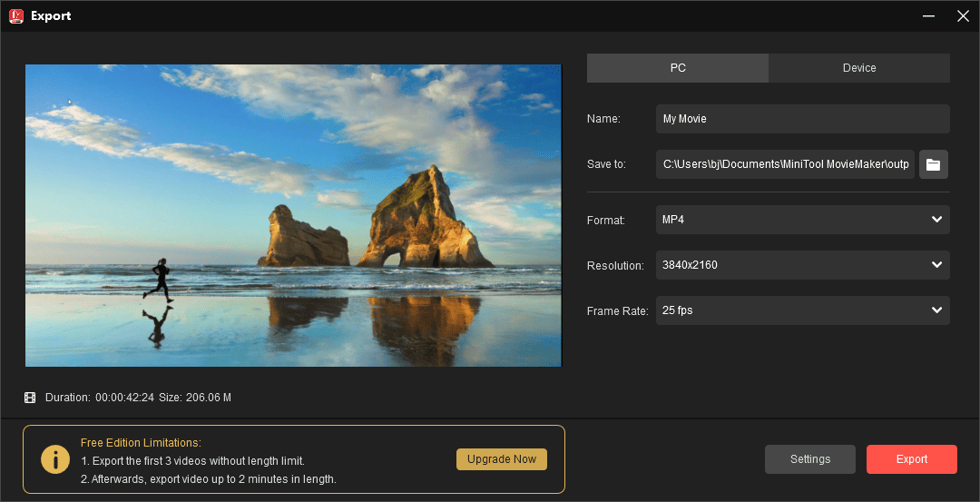 Export the cropped Zoom video from MiniTool MovieMaker