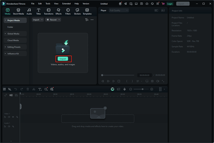 Click on the Import option to add the target ASF file to Wondershare Filmora